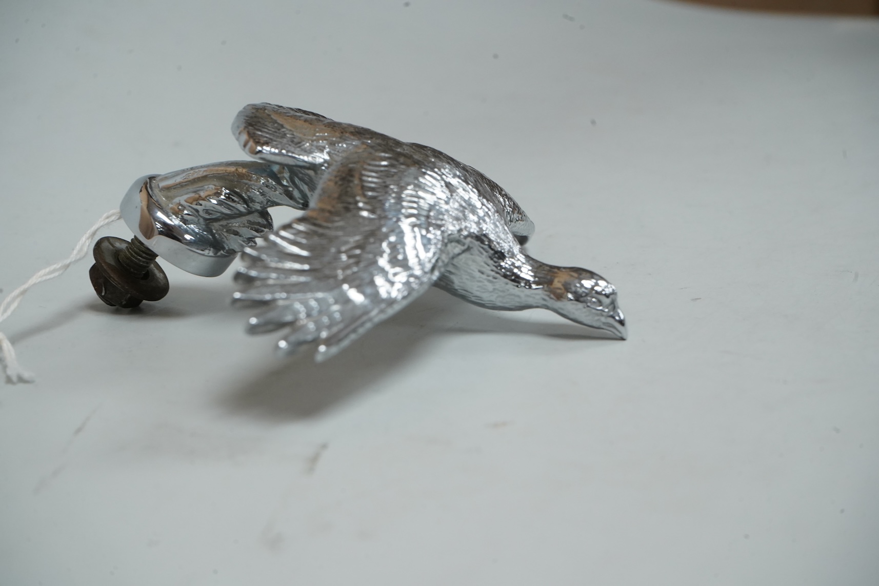 A Louis Lejeune cast chrome plated car mascot modelled as a bird in flight, wing span 12cm
